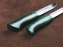 Спарка Финских ножей, сталь Х12МФ, рукоять зеленая стабилизированная карельская береза
