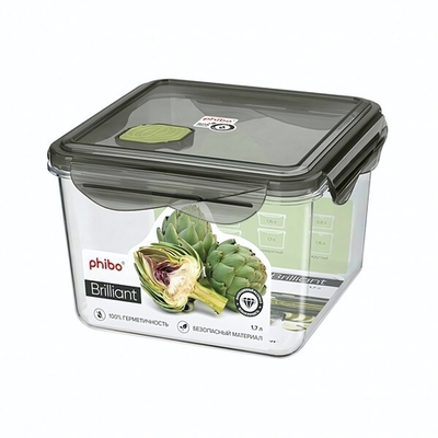 Контейнер для продуктов герметичный с клапаном "brilliant" квадратный 1,7л (черный)