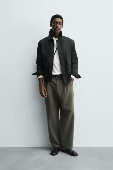 ZARA БРЮКИ RELAXED FIT СО СКЛАДКАМИ, ЗЕЛЕНЫЙ