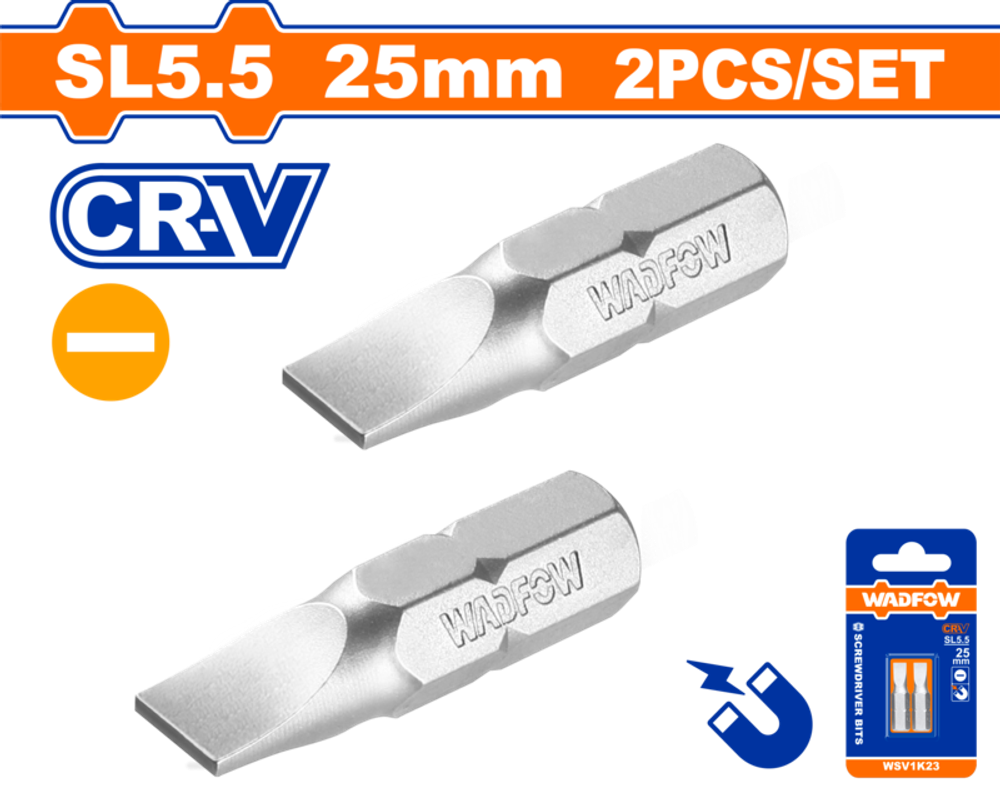 Бита 2 шт SL5.5x25 мм (400/800) WADFOW WSV1K23
