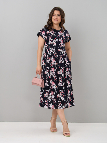 Платье П-026/синий-цветыкоралл