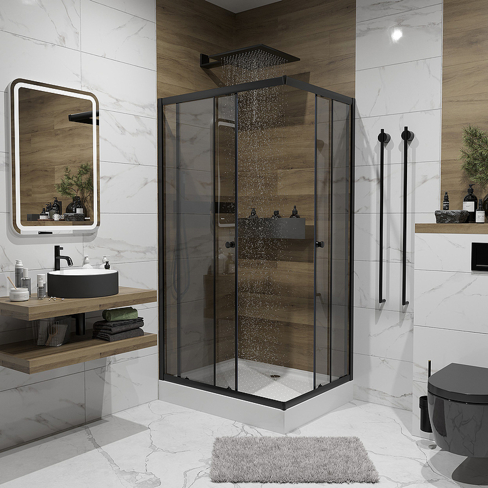 Душевой уголок Niagara Eco 110х80 NG-118-14QT профиль Черный стекло тонированное