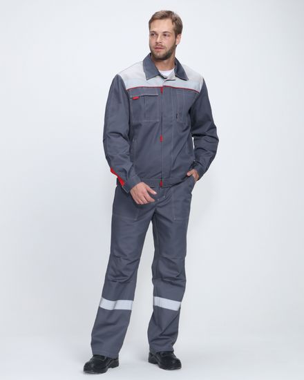 Костюм "Флофт-1 Премиум" СОП брюки (т.серый/серый/красный)