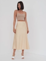 Юбка весенняя на резинке, атласная, шампань