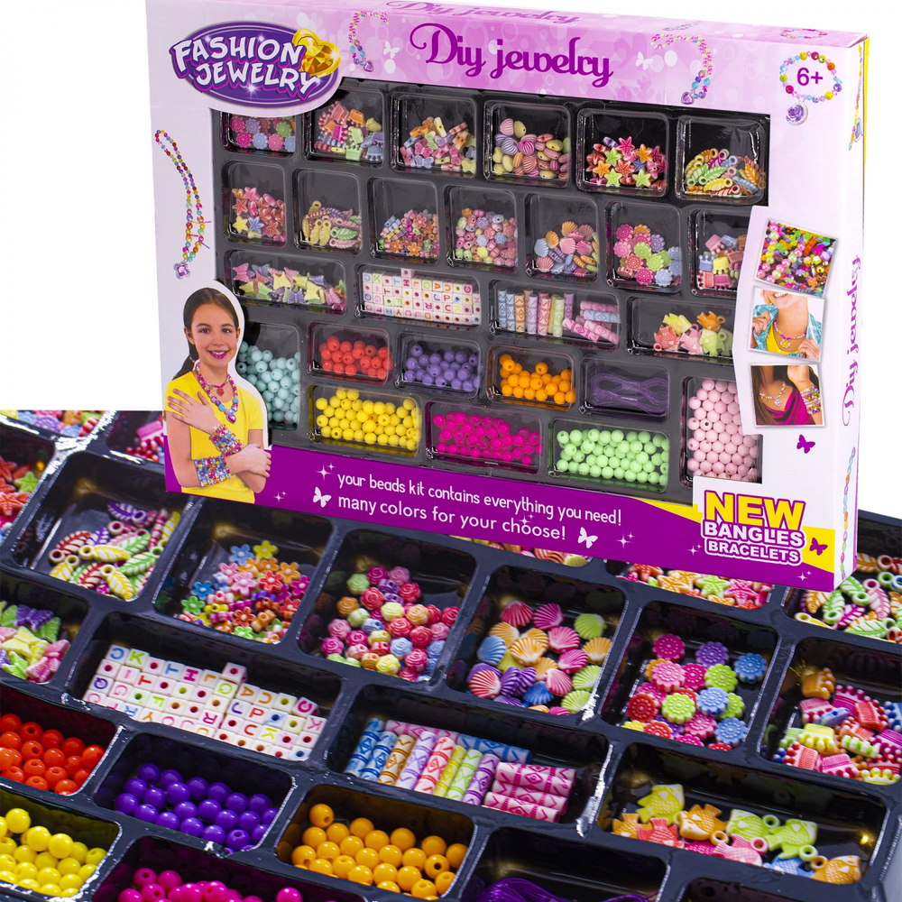 Набор для создания украшений-бусины Alingar, 465х335х40мм,"Jewelry 2", 12 вид. бус., подвес, 2х1,2 м леска, карт. уп.