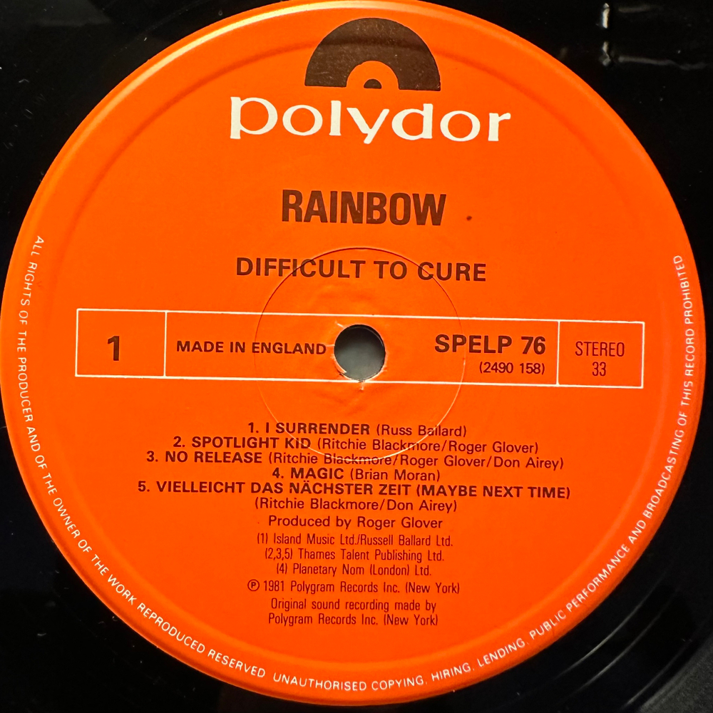 Rainbow ‎– Difficult To Cure (Англия 1984г.)