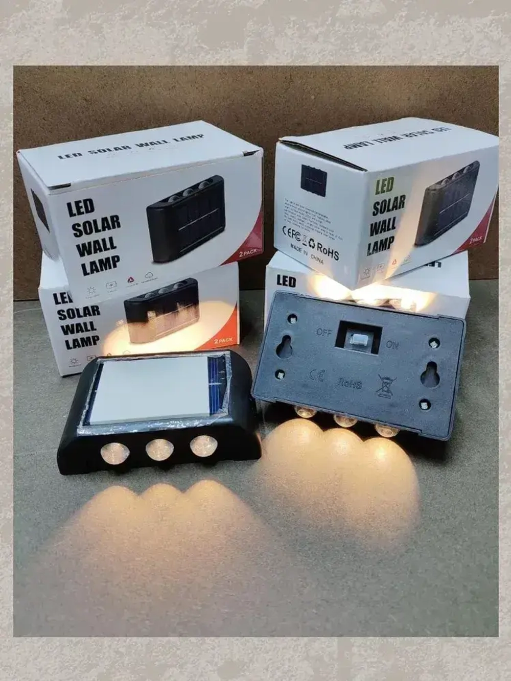 Настенный уличный садовый светильник на солнечной батарее, 2 штуки