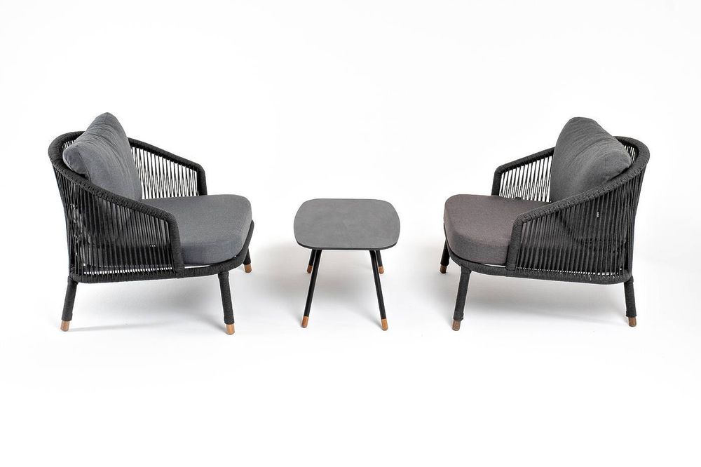 "Верона" лаунж-зона 5-местная плетеная из роупа (веревки), каркас алюминиевый темно-серый, роуп темно-серый