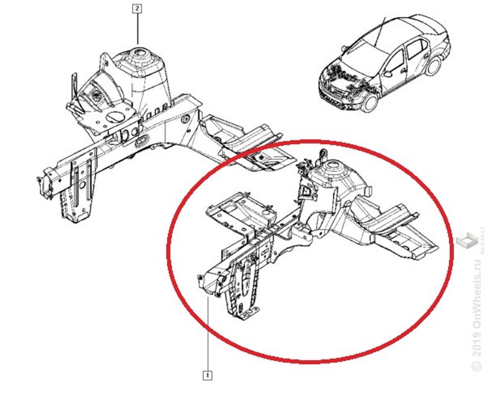 Лонжерон Renault Logan II Sandero II перед. лев. (в сборе) (Renault)
