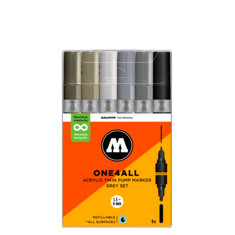 Набор маркеров Molotow ONE4ALL 227HS-CO Twin - 6шт Grey-Set (1,5/4мм)