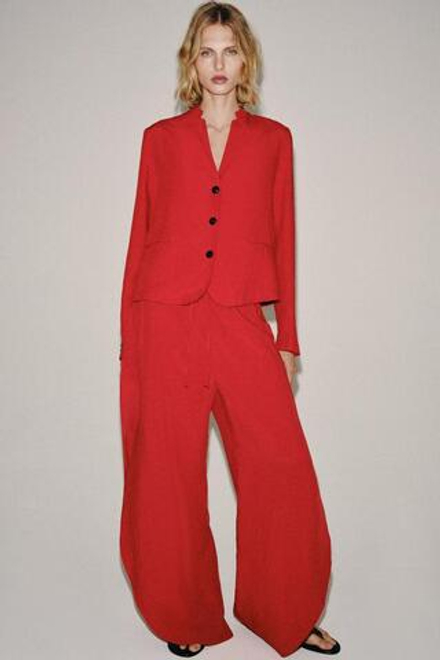 ZARA БРЮКИ С РАЗРЕЗАМИ — ZW COLLECTION, КРАСНЫЙ