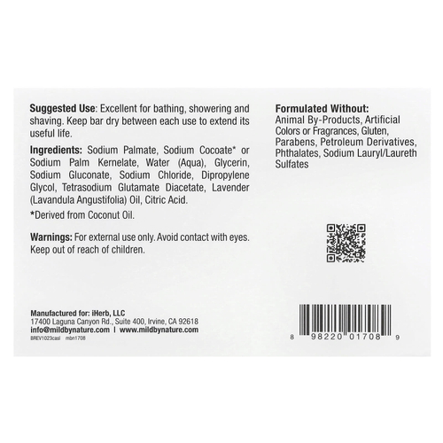 Mild By Nature, кастильское мыло, с ароматом лаванды, 141 г (5 унций)