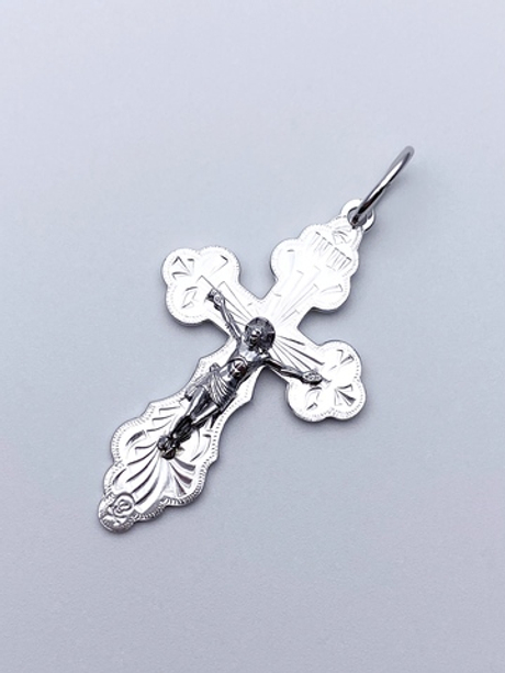 Крест из серебра/Родий/С подвижным ухом/С алмазной огранкой