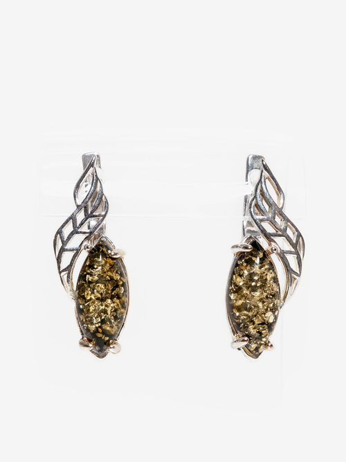 Серьги с цельным зеленым янтарем