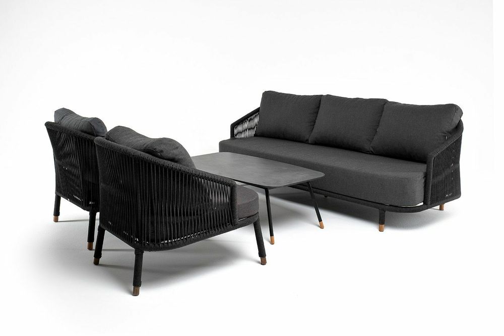 "Верона" лаунж-зона 5-местная плетеная из роупа (веревки), каркас алюминиевый темно-серый, роуп темно-серый