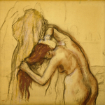 Эдгар Дега. 1905 (ок). Вытирающаяся женщина (Woman Drying Herself). 78.7 х 78.7. Калька на плотн бумаге, пастель и уголь. Хьюстон, Музей искусства.