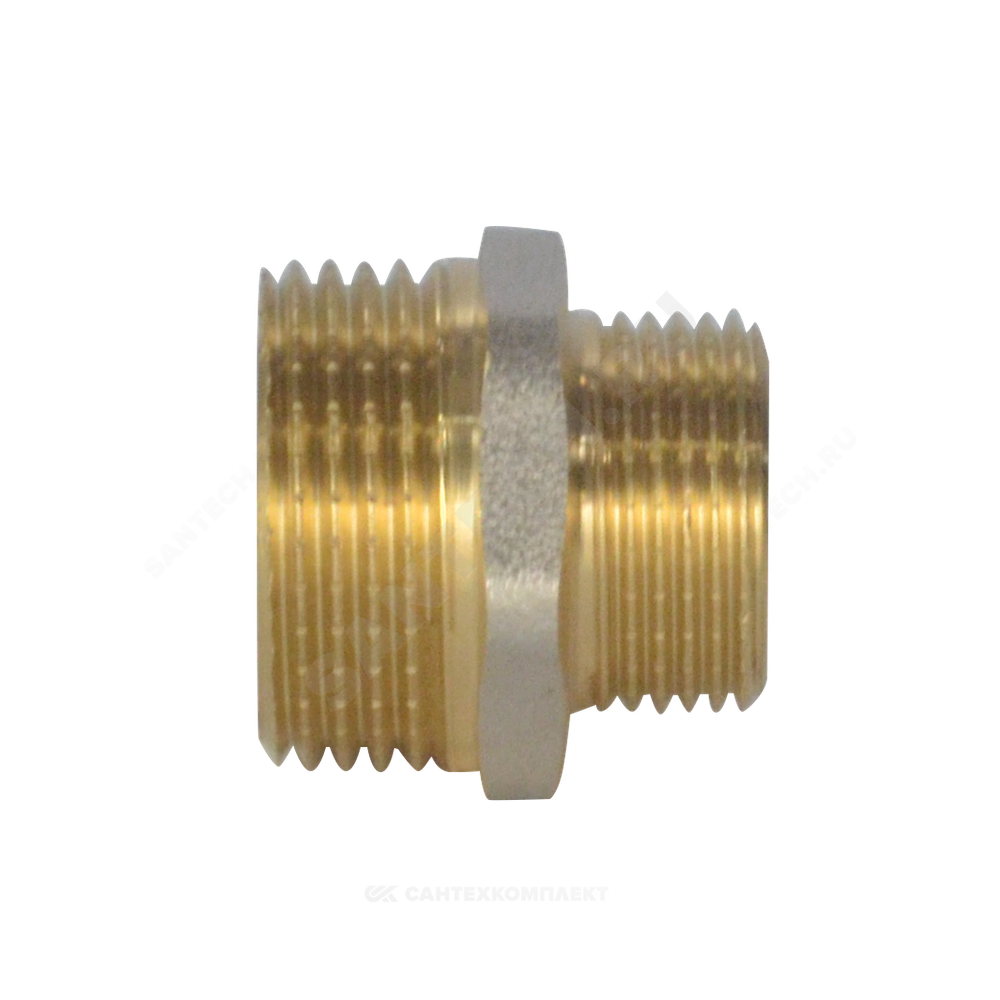 Ниппель латунь никель переходной Ду 40х32 (1 1/2"х1 1/4") НР 9023 ГОСТ 32585-2013 Aquasfera 9023-11