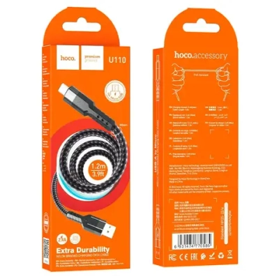 Кабель Hoco U110 Extra Durability 2.4A (USB) на (Lightning) 120см нейлон (черный)