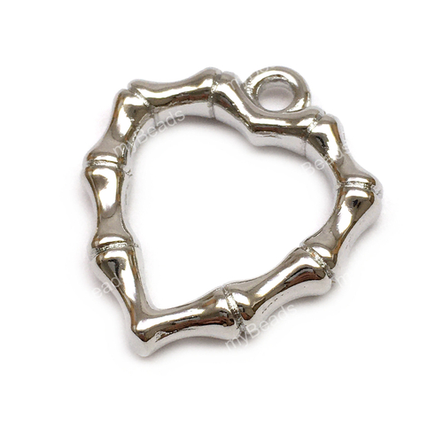 Подвеска для украшений "Бамбуковое сердце" 23х20 мм, родий