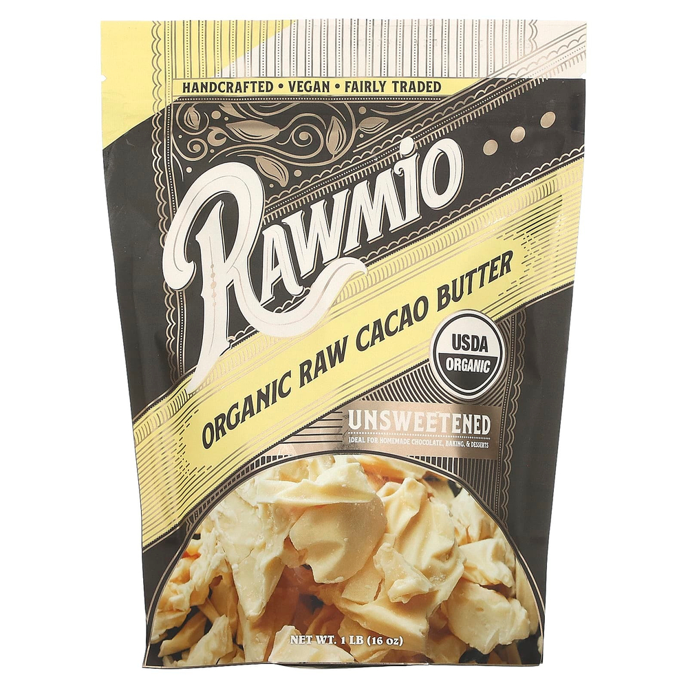 Rawmio, Органическое необработанное масло какао, несладкое, 1 фунт (16 унций)