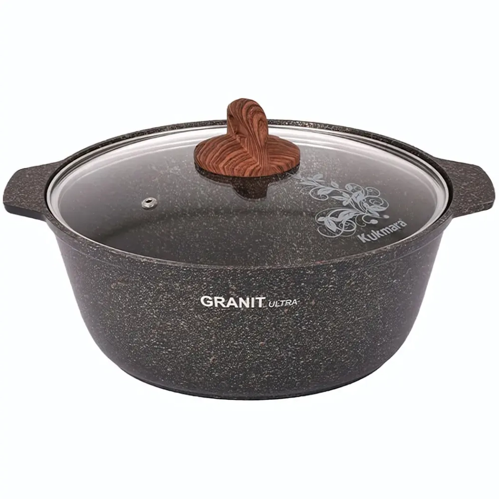 Кастрюля-жаровня 5л диаметром 28см со стекл. крышкой, АП линия «Granit ultra» (original)