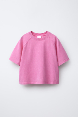 ZARA КОМПЛЕКТ ИЗ ФУТБОЛКИ HEAVY WEIGHT И ЛЕГИНСОВ GLARE RIB С ЭФФЕКТОМ ПОТЕРТОСТИ, НЕОНОВО-РОЗОВЫЙ