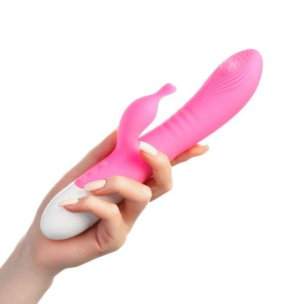 Розовый вибромассажер-кролик с функцией нагрева - 23,7 см. (Цвет: розовый)