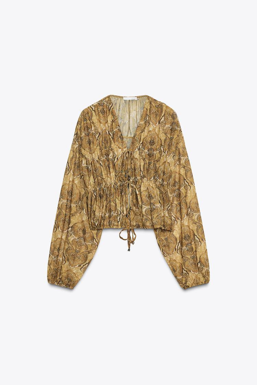 ZARA ТОП С ПРИНТОМ И ЗАВЯЗКАМИ, ОТТЕНКИ ЗЕЛЕНОГО