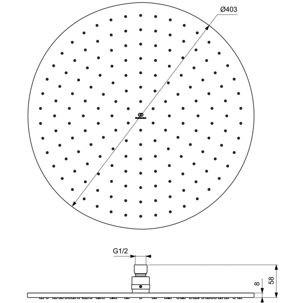 Круглый верхний душ 400 мм Ideal Standard IDEALRAIN A5804AA