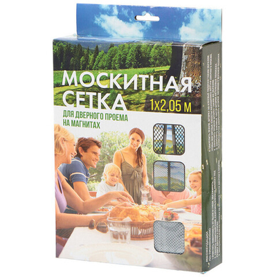 Сетка москитная для двери, 1х2.05 м, на магнитах, липучка, сер, коробка