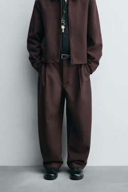 ZARA БРЮКИ BALLOON FIT С ЗАЩИПАМИ, БУРГУНДИ