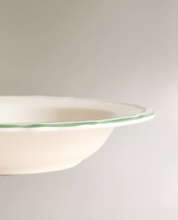ZARA HOME СУПОВАЯ ТАРЕЛКА С ЗЕЛЕНЫМ ОБОДКОМ, ЗЕЛЕНЫЙ
