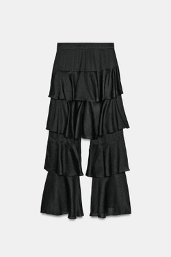 ZARA БРЮКИ С ВОЛАНАМИ И РАМИ — ZW COLLECTION, ЧЕРНЫЙ