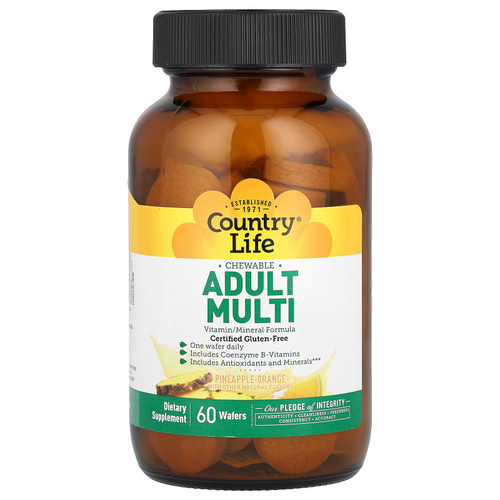Country Life, жевательные мультивитамины для взрослых, ананас и апельсин, 60 жевательных таблеток