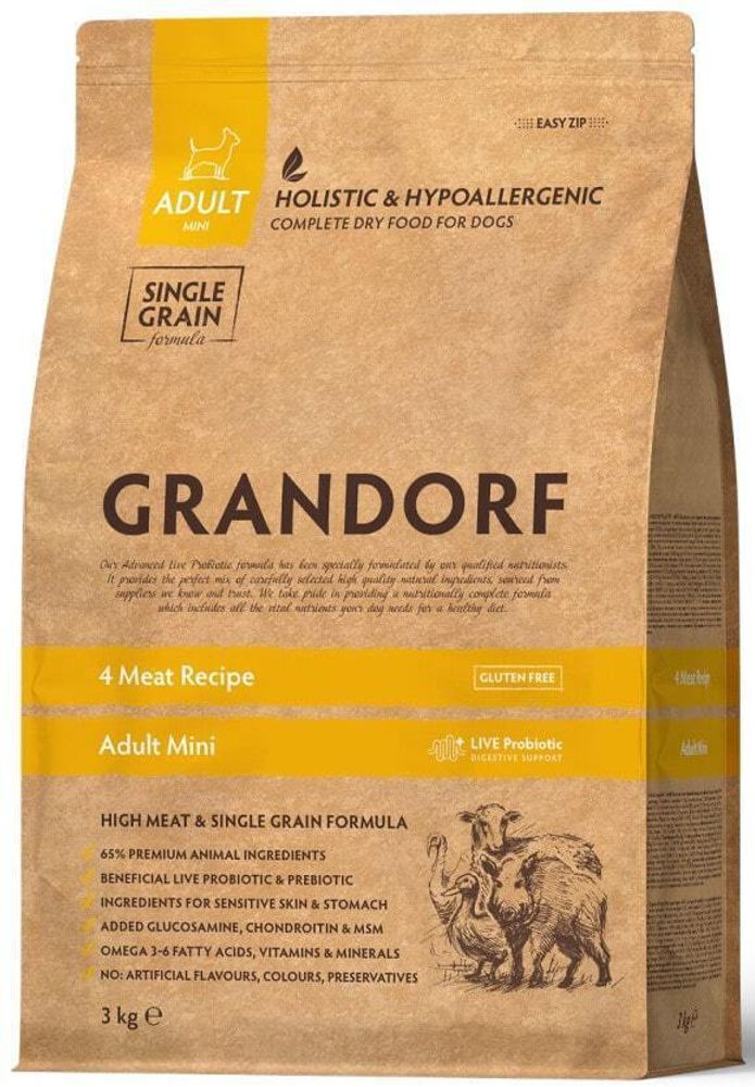Grandorf 3кг 4 Meat Recipe Mini Holistic Probiotic для собак малых пород, с пробиотиками, 4 вида мяса