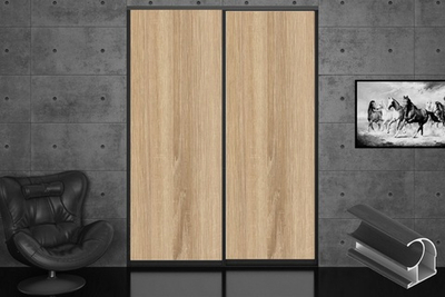 Дверь-купе 2650*600(700,800,900) мм, черный велюр, Дуб Бардолино натуральный EGGER