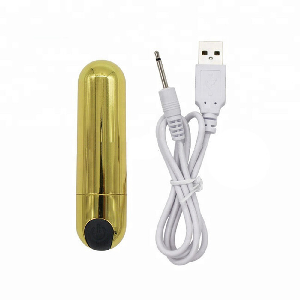 Мощная перезаряжаемая вибропуля золотого цвета (10 режимов) (Цвет: золотой)