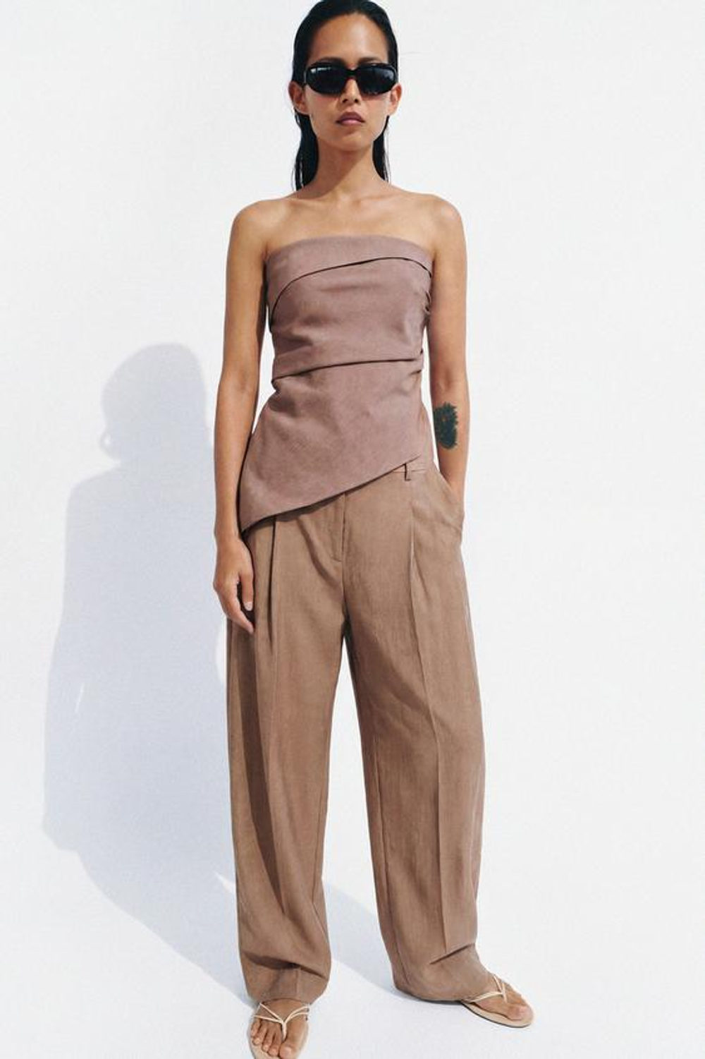 ZARA ТОП АСИММЕТРИЧНОГО КРОЯ ИЗ СМЕСОВОГО ЛЬНА — ZW COLLECTION, ЛИНЯЛЫЙ РОЗОВЫЙ