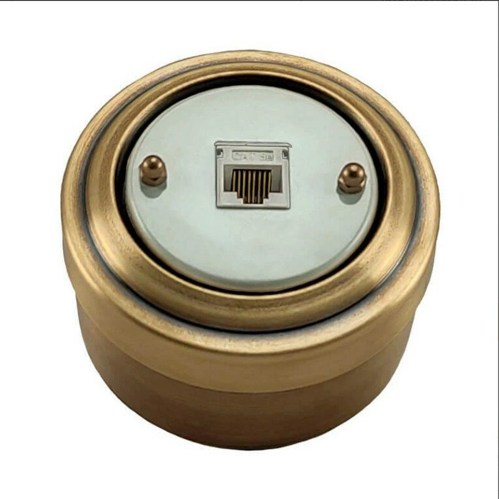 Ретро розетка компьютерная RJ45, Cat.5E, Бронза, VINTAGE Metal М1-27-21wt / Компьютерная