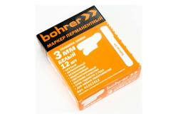 Перманентный маркер BOHRER 3 мм, белый, круглый, пулевидный наконечник, 12 шт. 41313312