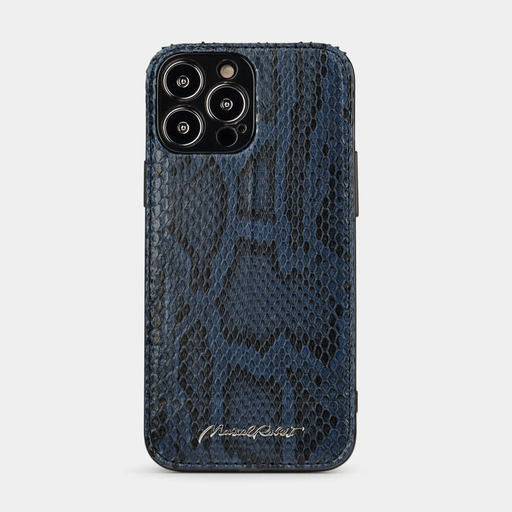 Чехол кожаный для iPhone 13 Pro из кожи питона, синего цвета