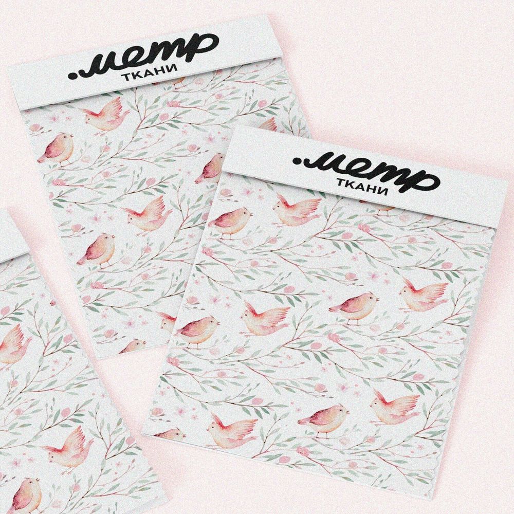 Ткань лен птички с веточками