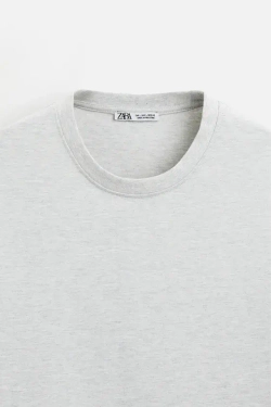 ZARA ФУТБОЛКА С ПРИНТОМ, СЕРЫЙ С МЕЛАНЖЕВЫМ ЭФФЕКТОМ