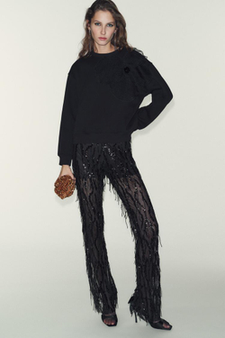 ZARA ТОЛСТОВКА ИЗ ОРГАНЗЫ С ЦВЕТОЧНЫМ ПРИНТОМ, ЧЕРНЫЙ