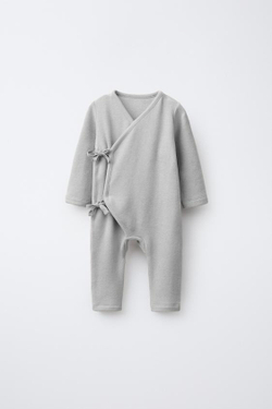 ZARA ДЛИННЫЙ КОМБИНЕЗОН SOFT TOUCH С БАНТАМИ, СВЕТЛО-СЕРЫЙ