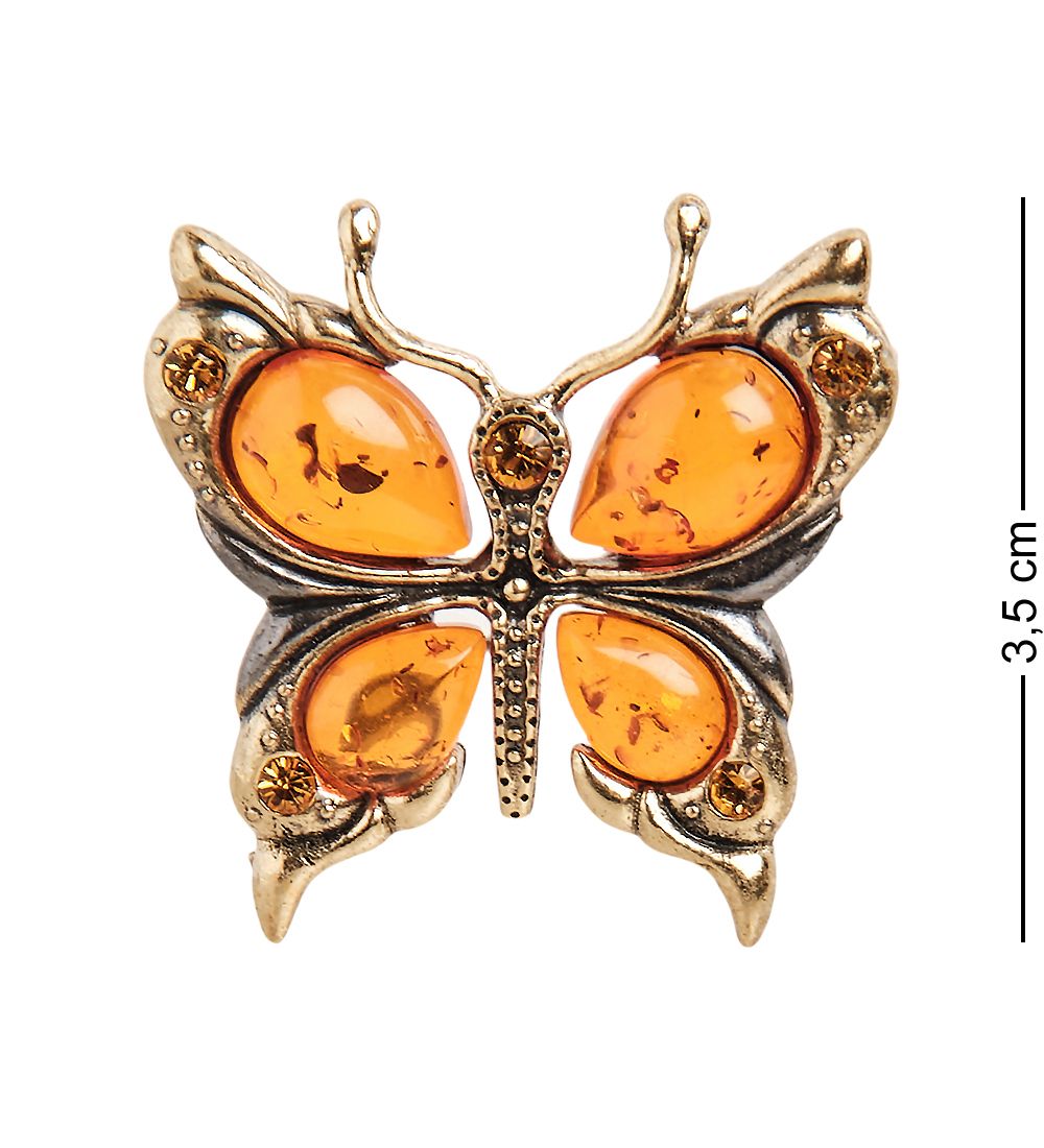 AM- 869 Брошь «Бабочка» (латунь, янтарь)
