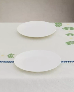 ZARA HOME СКАТЕРТЬ С КОНТРАСТНОЙ ВЫШИВКОЙ, ЭКРЮ