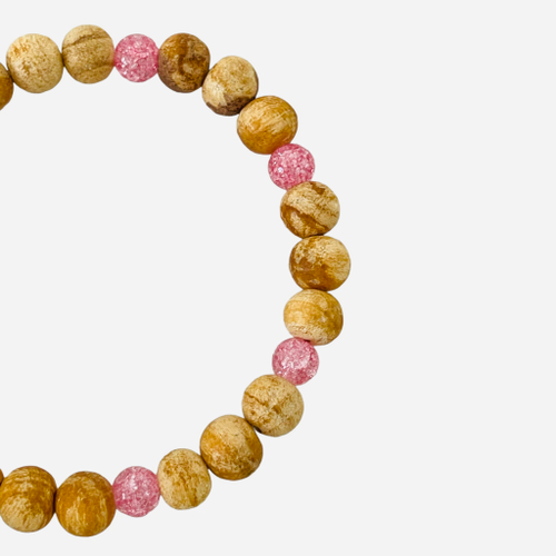 Браслет из маленьких бусин из пало санто и сахарного кварца