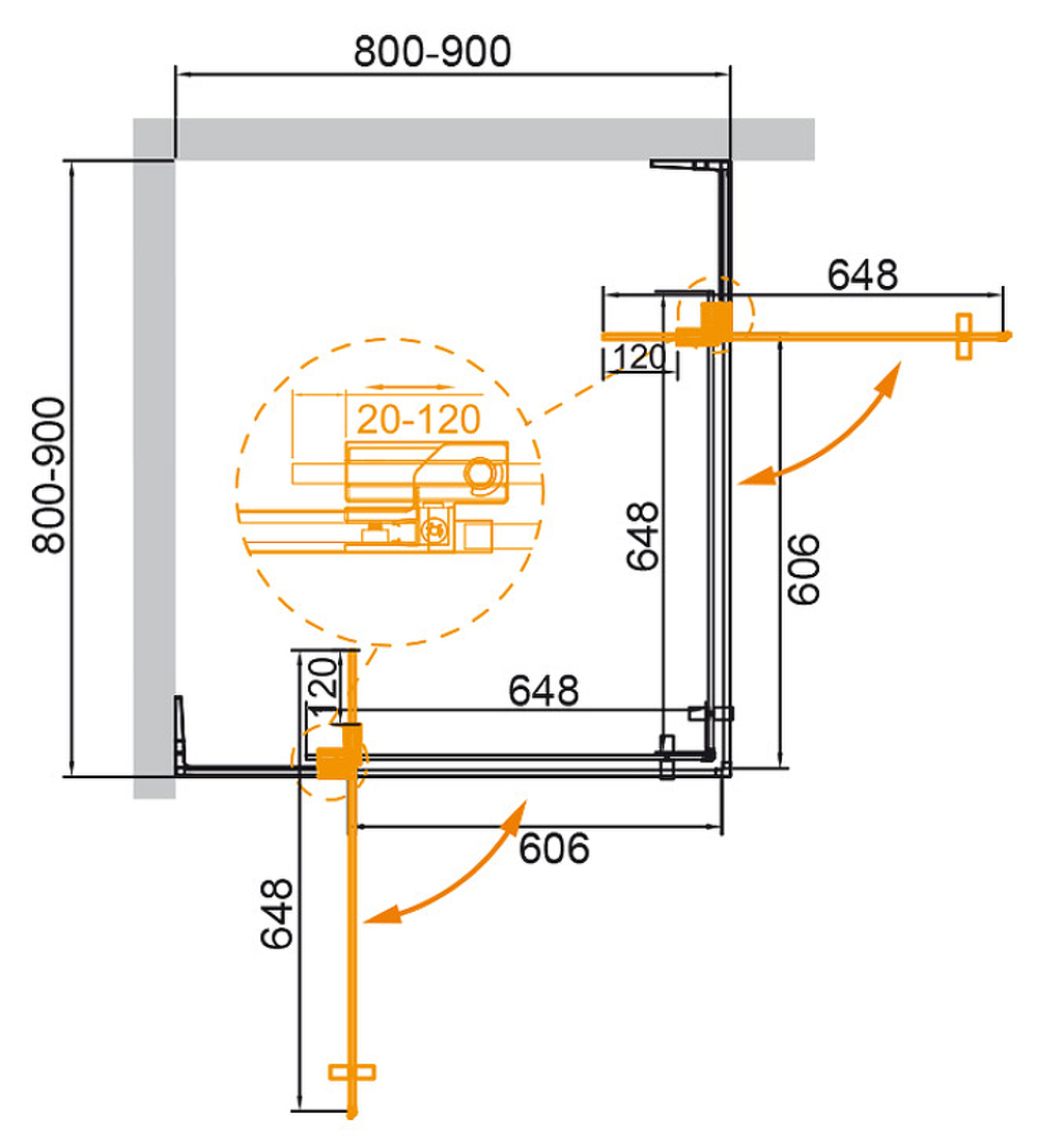 Душевой уголок Cezares Silder 90х90 SLIDER-A-2-80/90-C-Cr профиль Хром стекло прозрачное