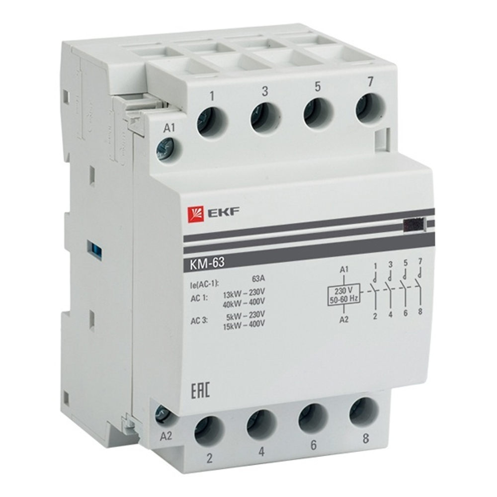 Контактор модульный КМ 63А 4NO 230В AC 3 модуля EKF km-3-63-40